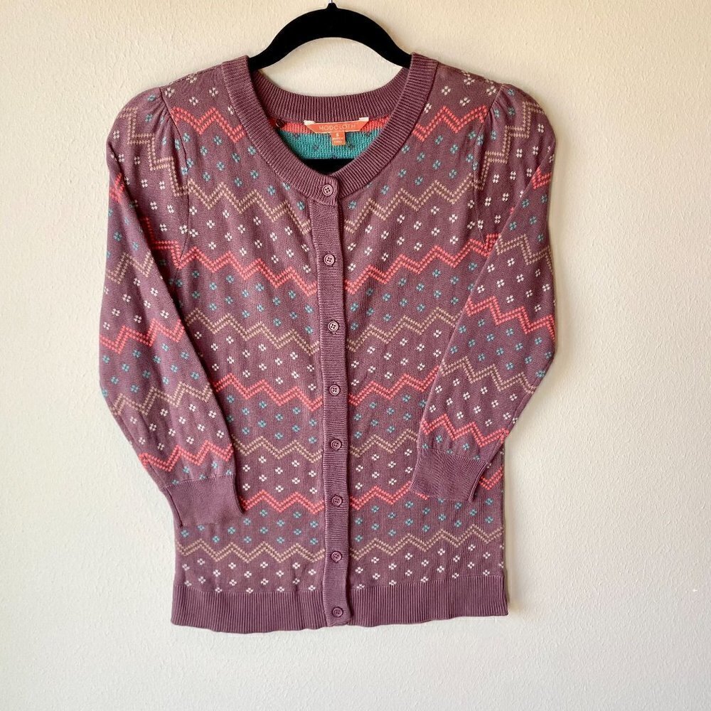 Modcloth Fair Isle Cardigan Purple S